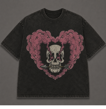 PINK SMOKE HEART SKULL GOTHIC VINTAGE HALLOWEEN T-SHIRT AV-00181