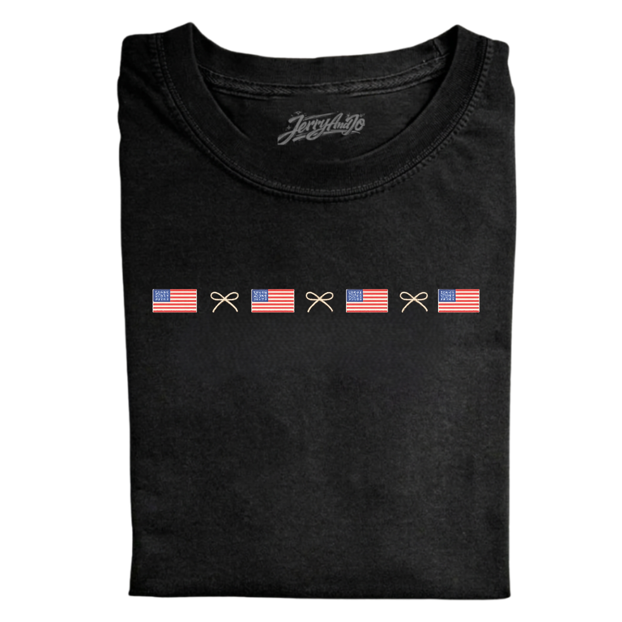 US FLAG AND BOWS EMBROIDERED TEE CT-0008