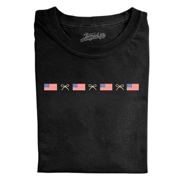 US FLAG AND BOWS EMBROIDERED TEE CT-0008