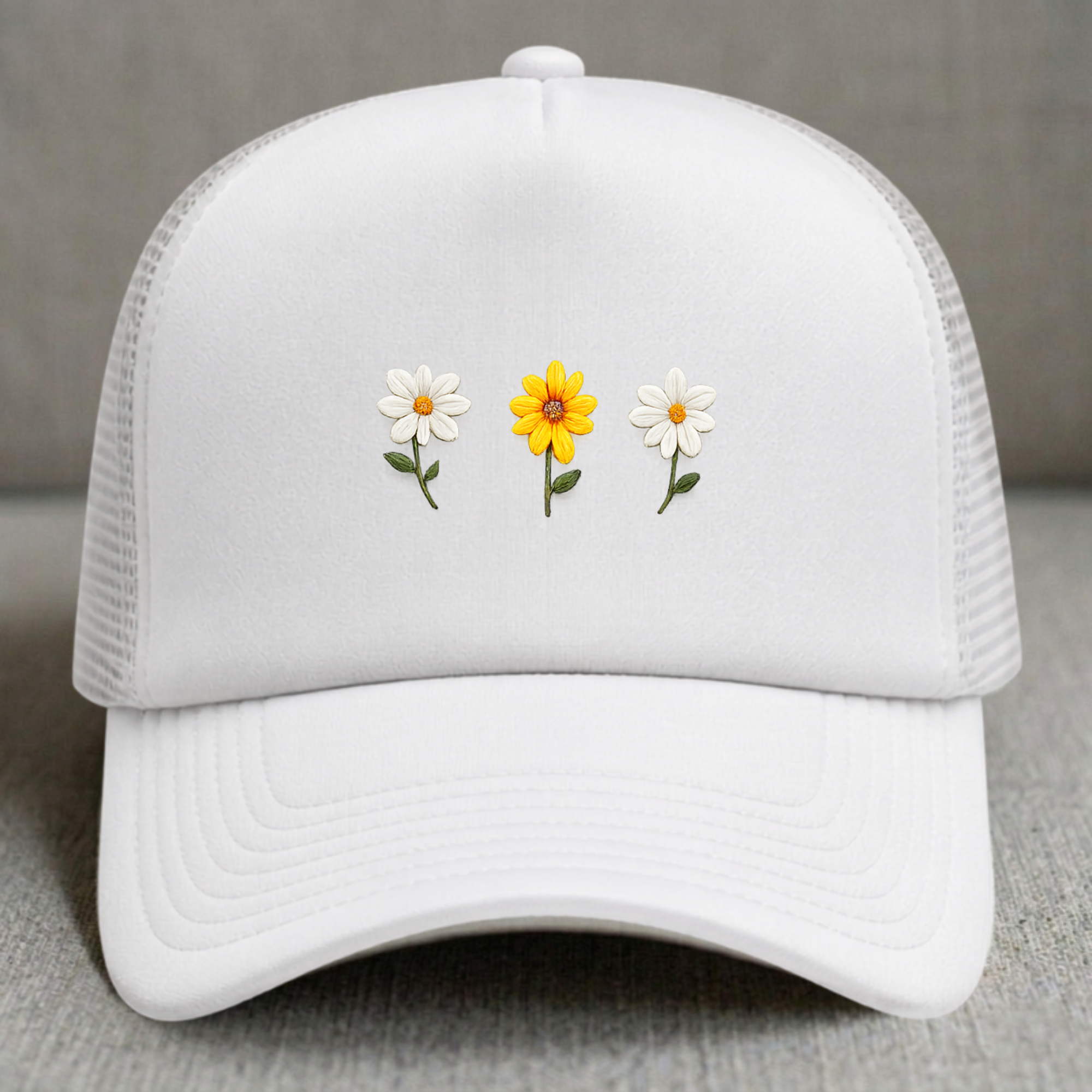 MINIMALIST DAISY TRIO TRUCKER EMBROIDERED HAT CT-0003