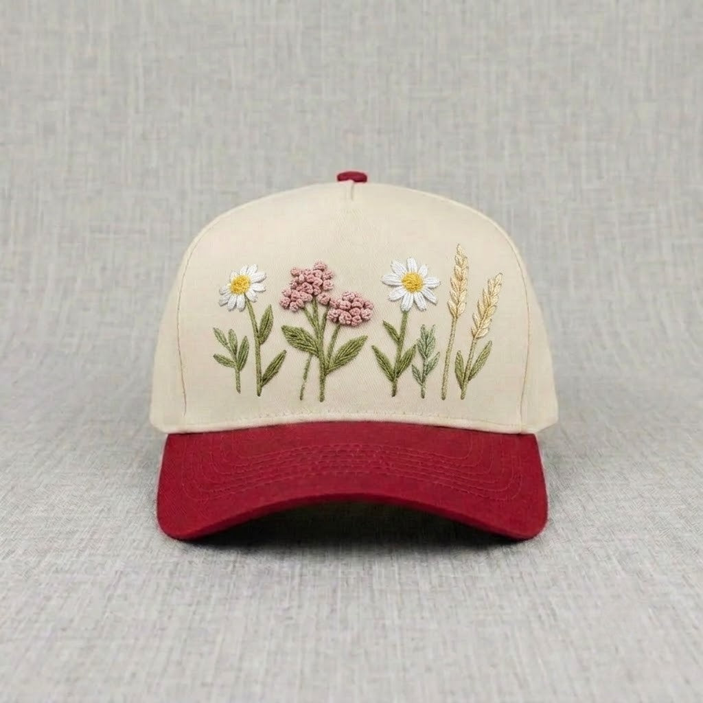 COTTAGECORE WILDFLOWER GARDEN BASEBALL HAT EMBROIDERED HAT CT-0014
