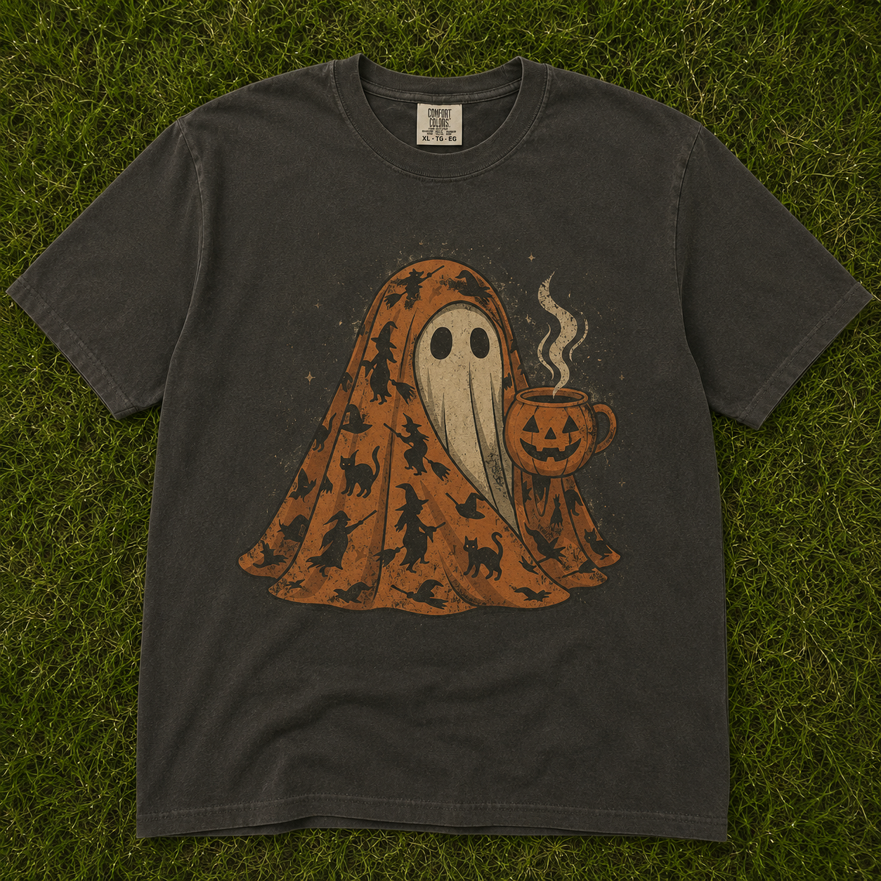 COZY HALLOWEEN GHOST PUMPKIN COFFEE VINTAGE SHIRT AV-0088
