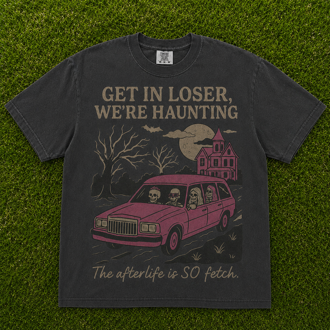 PINK HEARSE SPOOKY SEASON GRAPHIC T-SHIRT AV-00108