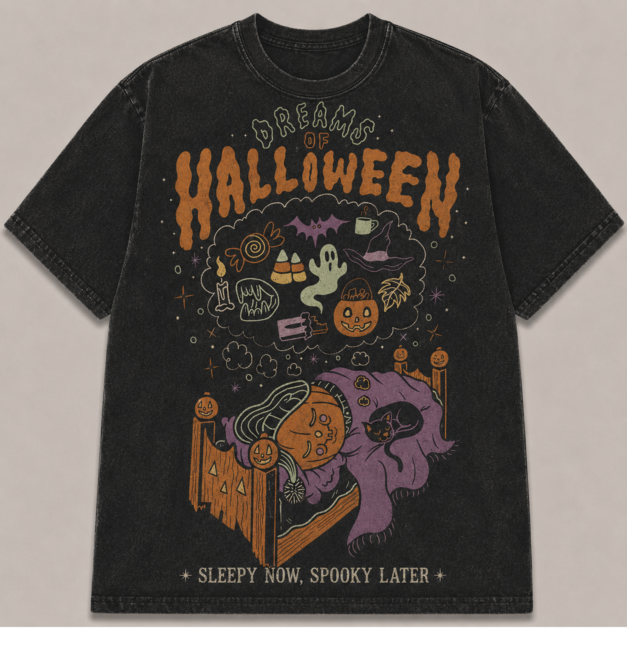 DREAMS OF HALLOWEEN PUMPKIN CAT VINTAGE T-SHIRT AV-00161