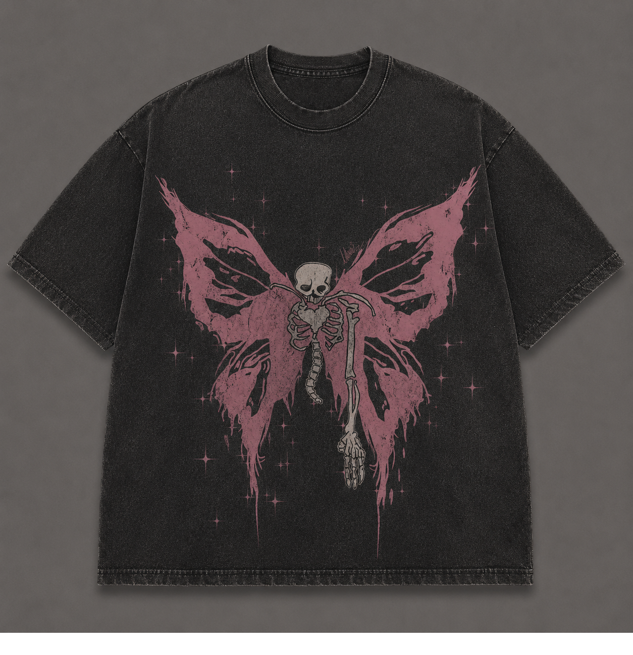 PINK GOTHIC SKELETON BUTTERFLY VINTAGE HALLOWEEN T-SHIRT AV-00183