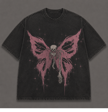 PINK GOTHIC SKELETON BUTTERFLY VINTAGE HALLOWEEN T-SHIRT AV-00183