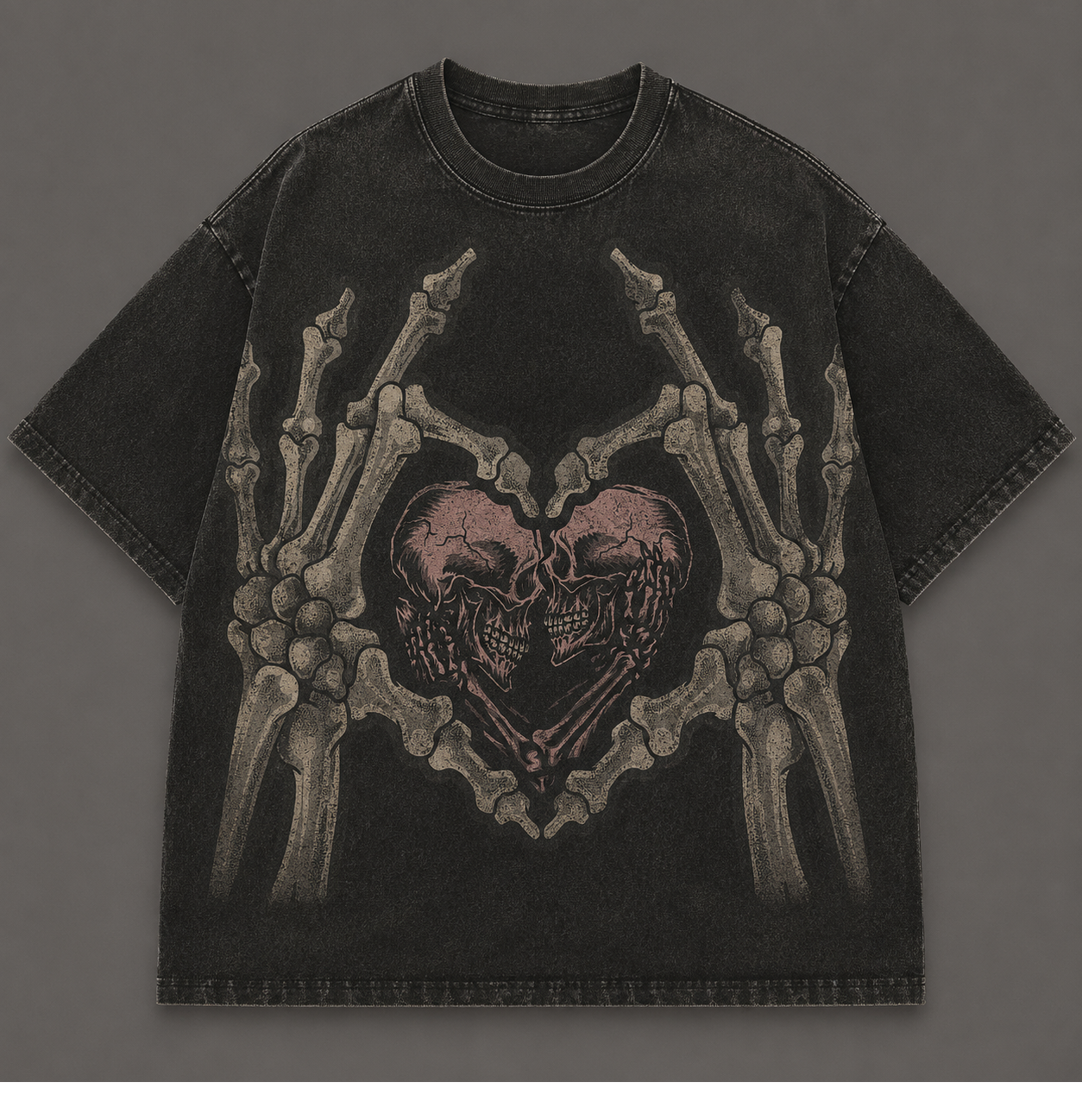 GOTHIC SKULL HEART VINTAGE HALLOWEEN GRAPHIC T-SHIRT AV-00186