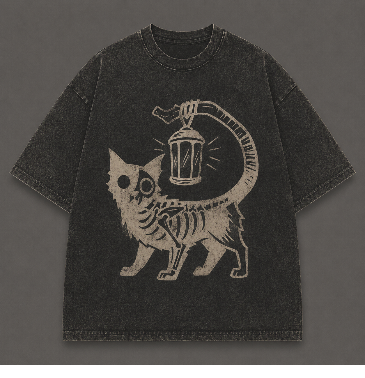 VINTAGE SKELETON BLACK CAT LANTERN HALLOWEEN TEE AV-00189