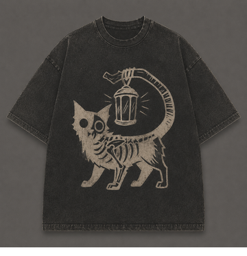 VINTAGE SKELETON BLACK CAT LANTERN HALLOWEEN TEE AV-00189