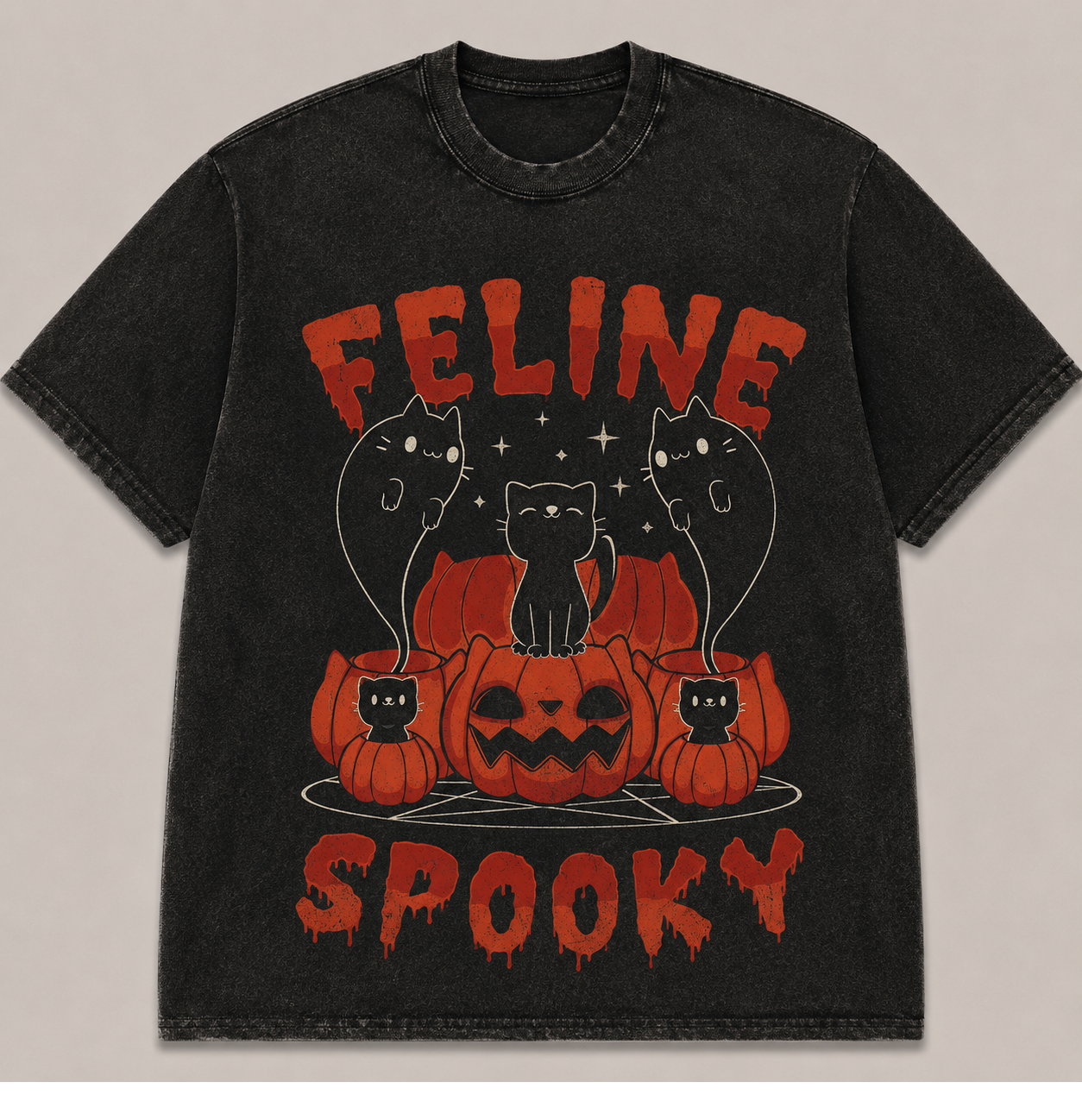 FELINE SPOOKY BLACK CAT PUMPKIN VINTAGE HALLOWEEN T-SHIRT AV-00160