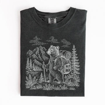 HIKING BEAR TEE - WOODLAND ADVENTURE CAMPING SHIRT HHUE - 100