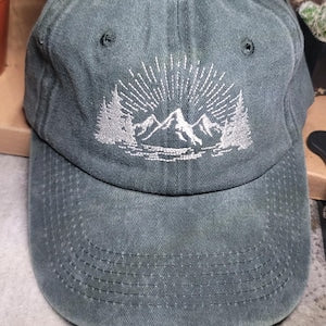 EMBROIDERED MOUNTAIN BASEBALL HAT: CUSTOM HIKING ADVENTURE CAP  QB-02