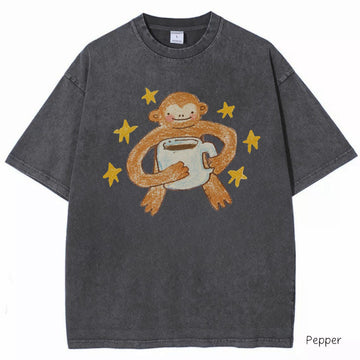 Cute Monkey Shirt, Coffee Lover Graphic Tee, Funny Monkey T Shirt B-0094