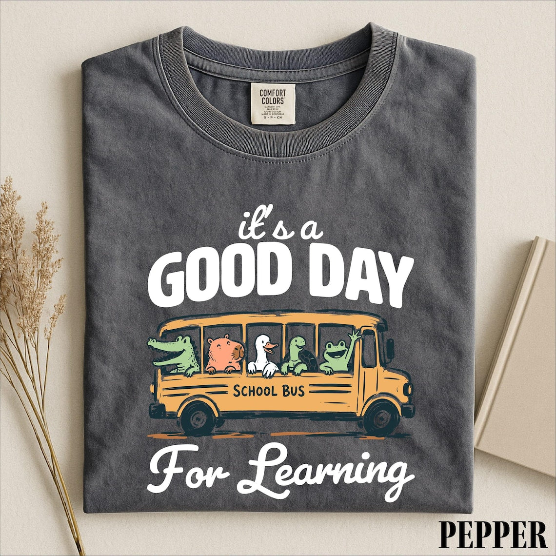 Good Day For Learning Shirt, Funny School Bus Animal Graphic Tee, Retro Educational Humor Top T-Shirt AK-091