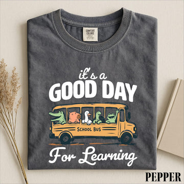 Good Day For Learning Shirt, Funny School Bus Animal Graphic Tee, Retro Educational Humor Top T-Shirt AK-091