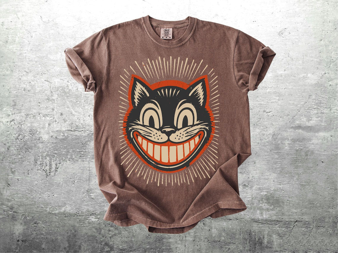 Retro Cat Smiley T-shirt, Unisex Clothing, Y2k Grunge Cat Comfort Colors T-shirt B-00150