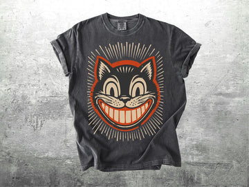 Retro Cat Smiley T-shirt, Unisex Clothing, Y2k Grunge Cat Comfort Colors T-shirt B-00150