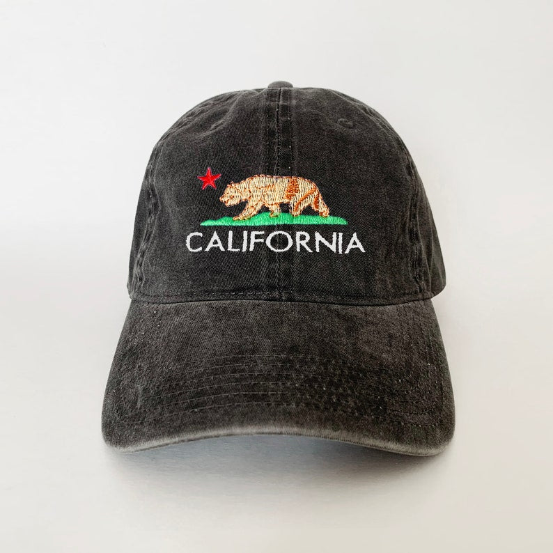 California Bear Cap California Flag Hat Calibear hat CA hat baseball hat map cap embroidered ballcap Washed Cotton Cap TK-0022