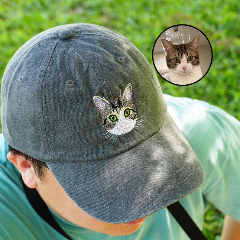 CUSTOM EMBROIDERED FATHERS DAY HAT WITH CAT PORTRAIT  QB-14