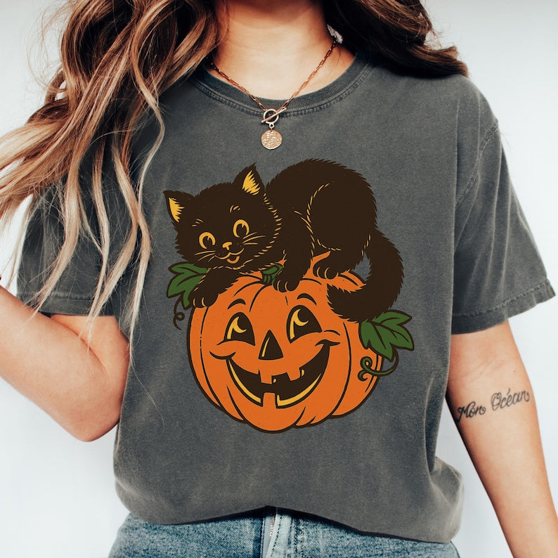 HALLOWEEN SHIRT HALLOWEEN CAT SHIRT PUMPKIN SHIRT BT-00234