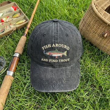 VINTAGE WASHED COTTON, TROUT EMBROIDERED DAD HAT  QB-09