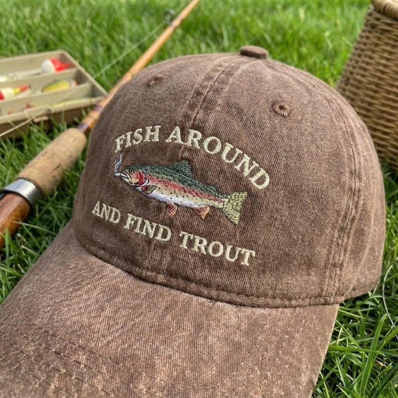 VINTAGE WASHED COTTON, TROUT EMBROIDERED DAD HAT  QB-09