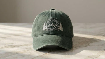 EMBROIDERED MOUNTAIN BASEBALL HAT: CUSTOM HIKING ADVENTURE CAP  QB-02