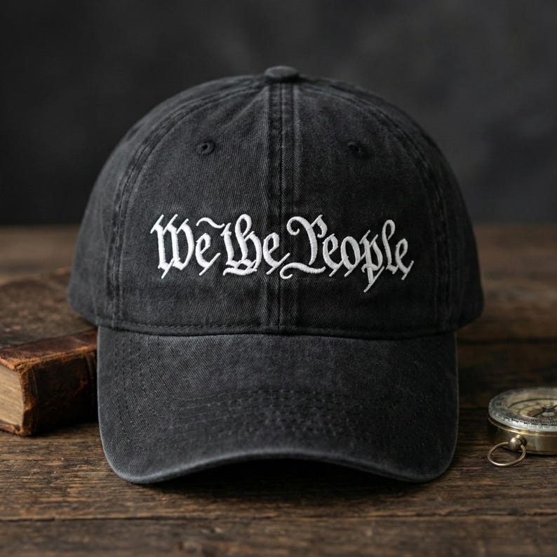 CONSTITUTION PREAMBLE WASH DAD CAP, BLACK PATRIOTIC APPAREL  QB-17