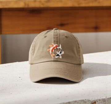 YIN YANG KOI FISH EMBROIDERED WASHED DAD CAP  QB-06