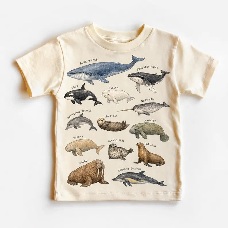 Marine Animals Field Guide Tee Whale, Orca, Dolphin & Sea Life Graphic Shirt B-00204