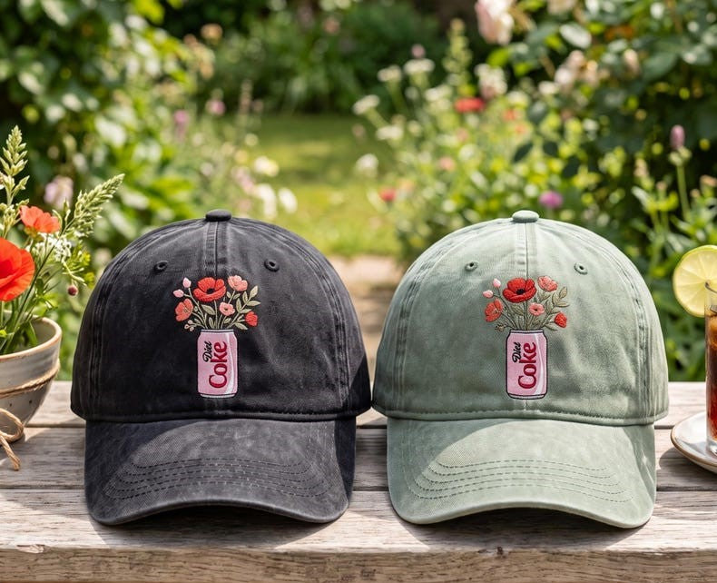 VINTAGE WASHED DAD CAP, CUTE SODA LOVER GIFT, RETRO BASEBALL CAP  QB-07