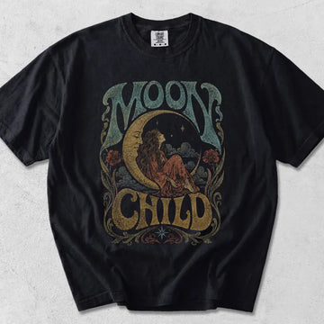 Moon Child Shirt, Celestial Boho Graphic Tee, Vintage Psychedelic Moon T Shirt, 70s Retro Hippie Tee, Mystical Shirt B-00207