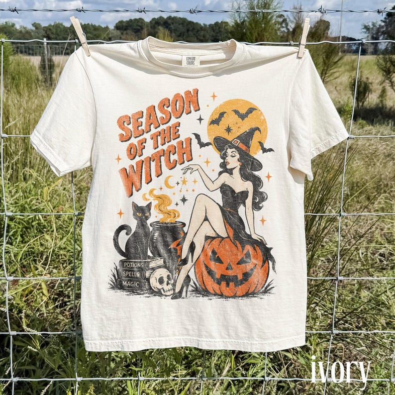 SEASON OF THE WITCH T-SHIRT, PIN UP WITCH GRAPHIC T-SHIRT TR-00308