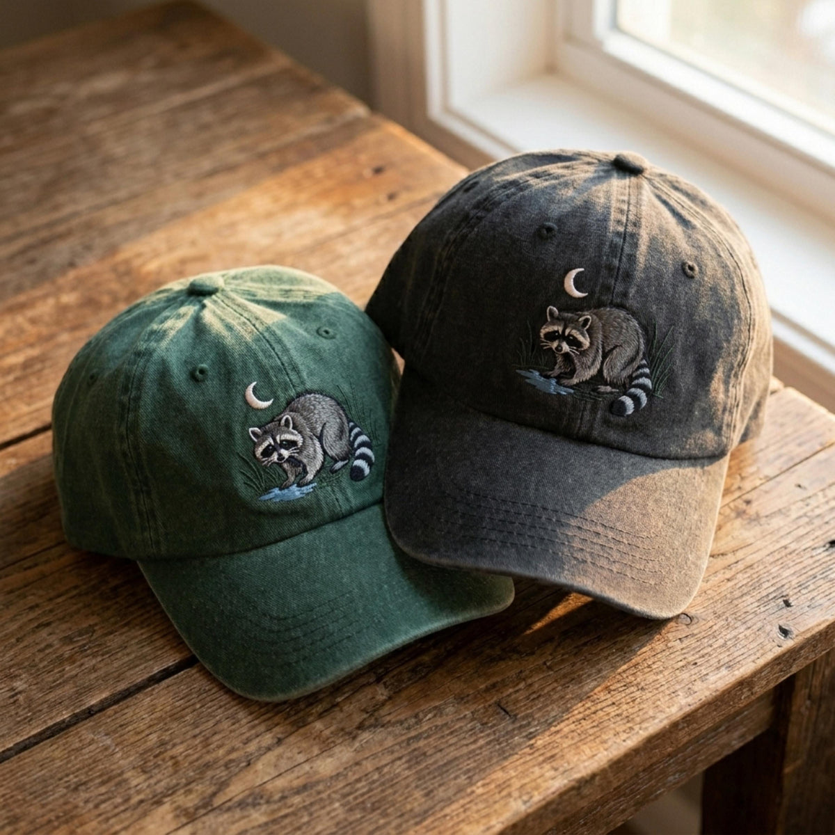Embroidered Raccoon Moon Cotton Baseball Cap TK - 0080