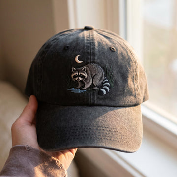Embroidered Raccoon Moon Cotton Baseball Cap TK - 0080