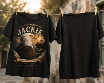 In Loving Memory Eagle Memorial T-Shirt, Jackie Tribute Shirt, Eagle Memorial Shirt, Sympathy Gift, Remembrance Shirt, Forever in Our Hearts Son-03450