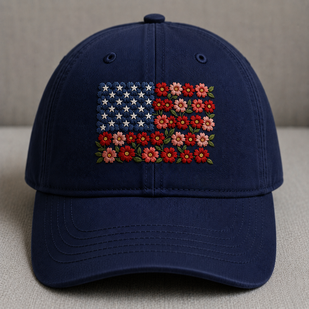 FLOWER AMERICAN FLAG EMBROIDERED HAT BS-0005