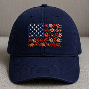 FLOWER AMERICAN FLAG EMBROIDERED HAT BS-0005