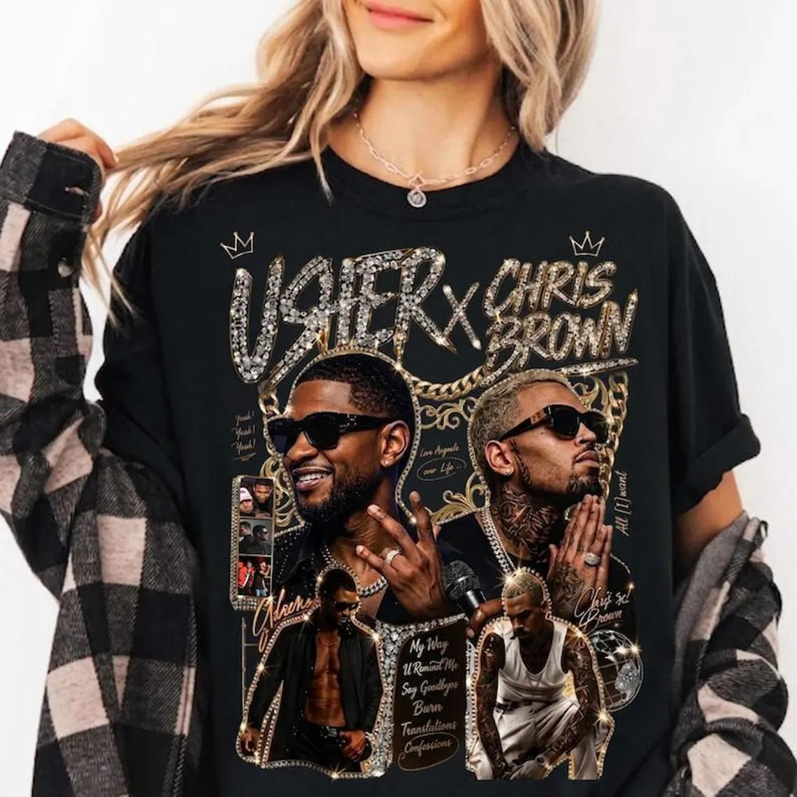 R&B TOUR VIBES , USHER CHRIS BROWN INSPIRED GRAPHIC, RETRO CONCERT TEE LL - 0304