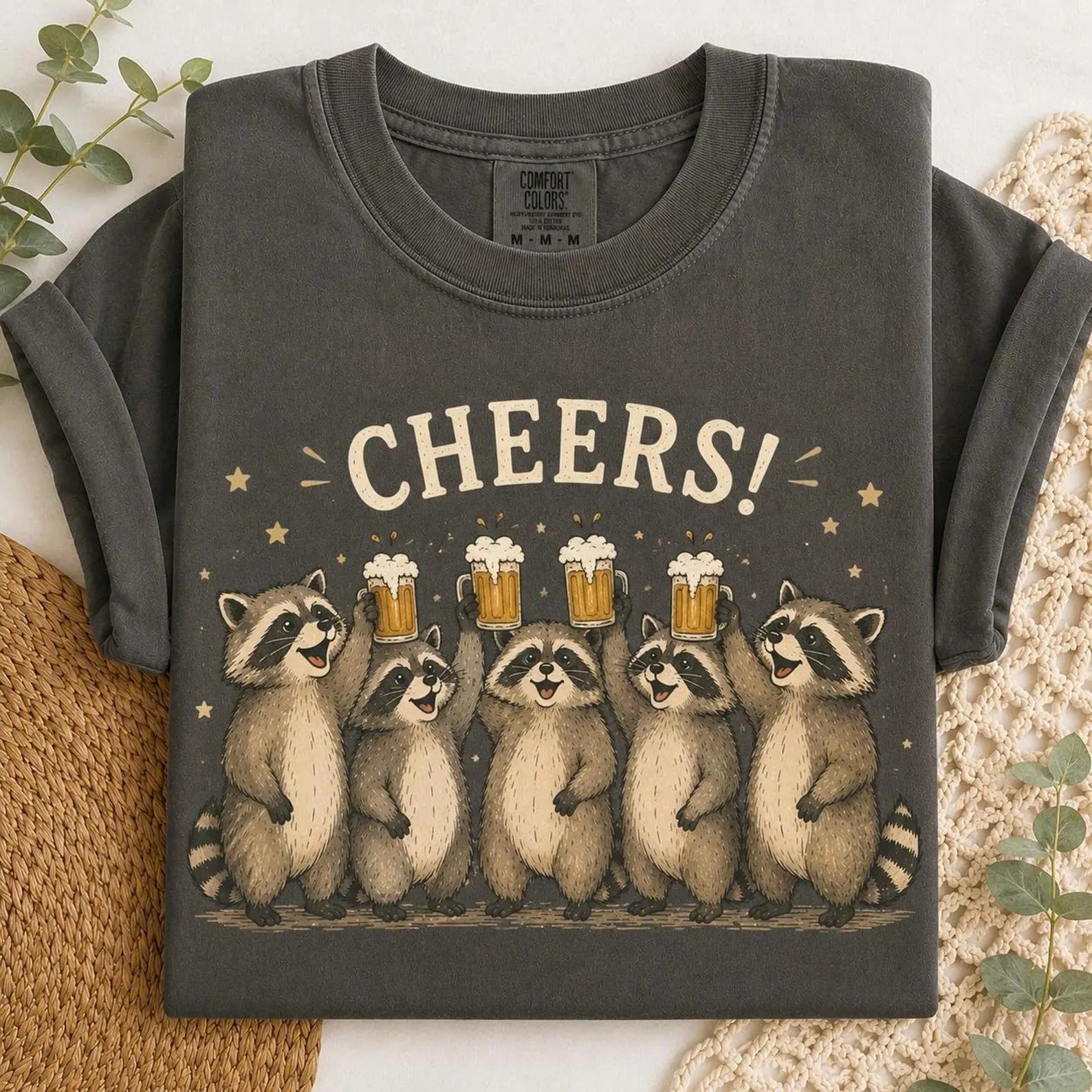 FUNNY RACCOON BEER SHIRT, CHEERS RACCOON T SHIRT, DRINKING ANIMAL TEE LL - 0271