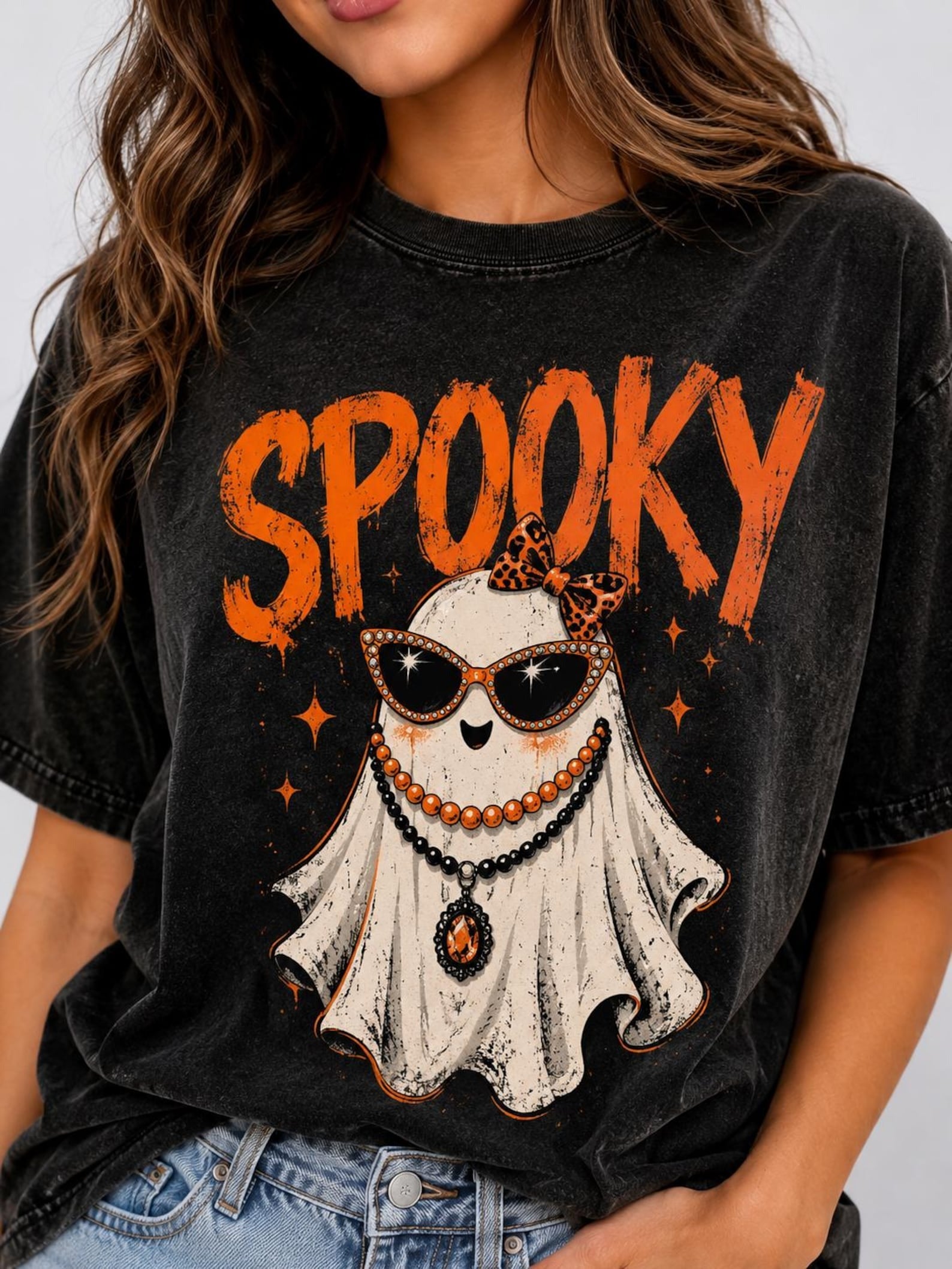 Vintage Spooky Ghost, Halloween tshirt, Preppy Ghost tshirt, Ghost Graphic LL - 0266