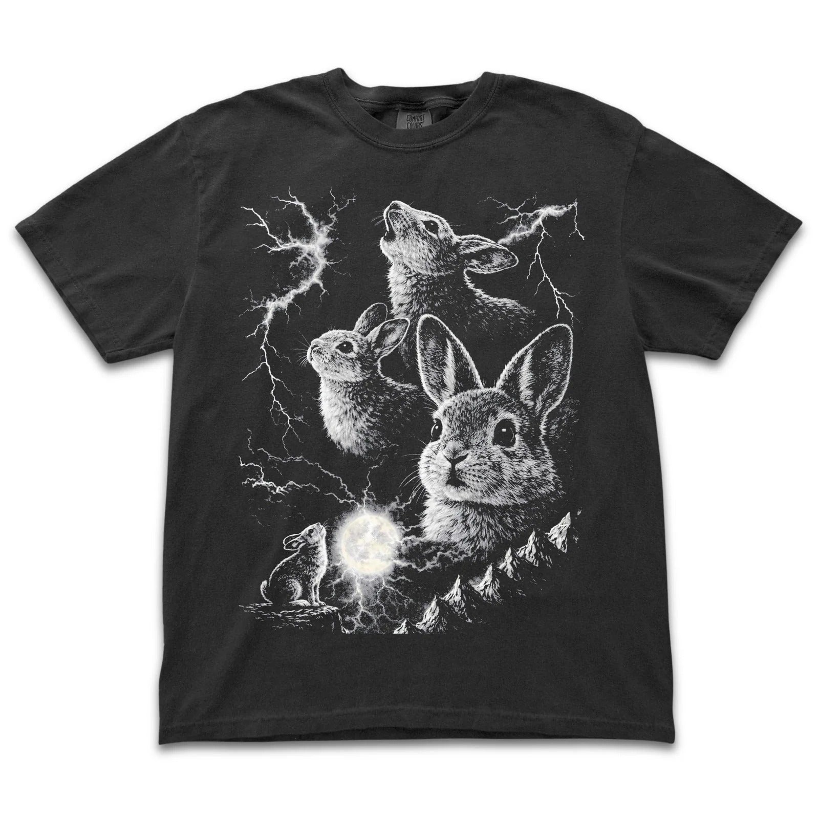 VINTAGE THREE BUNNY MOON LIGHTNING T-SHIRT LL - 0251