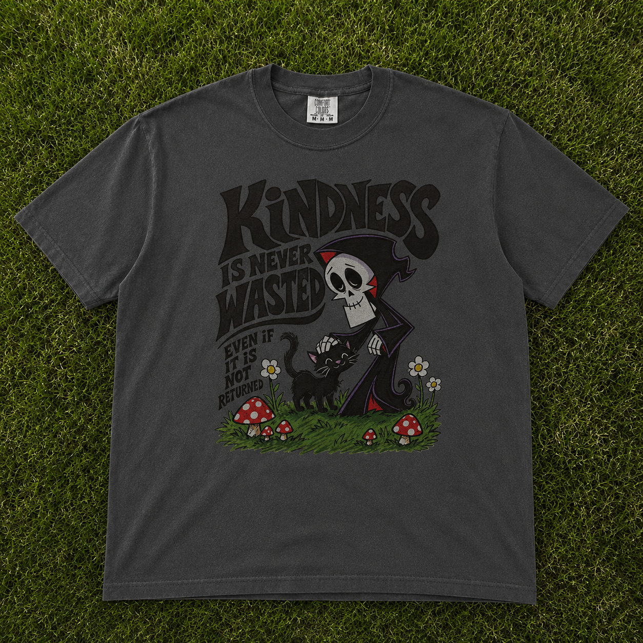 KINDNESS IS NEVER WASTED SPOOKY REAPER CAT HALLOWEEN T-SHIRT AV-00105
