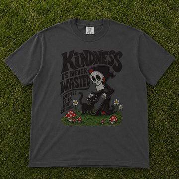 KINDNESS IS NEVER WASTED SPOOKY REAPER CAT HALLOWEEN T-SHIRT AV-00105