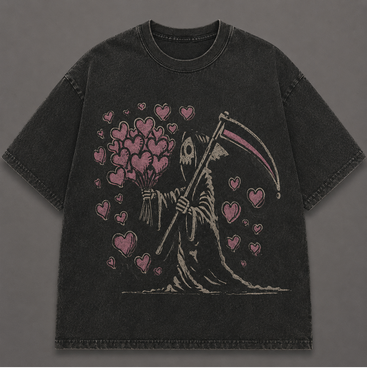 LOVE NEVER DIES PINK GRIM REAPER VINTAGE HALLOWEEN T-SHIRT AV-00182
