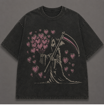 LOVE NEVER DIES PINK GRIM REAPER VINTAGE HALLOWEEN T-SHIRT AV-00182