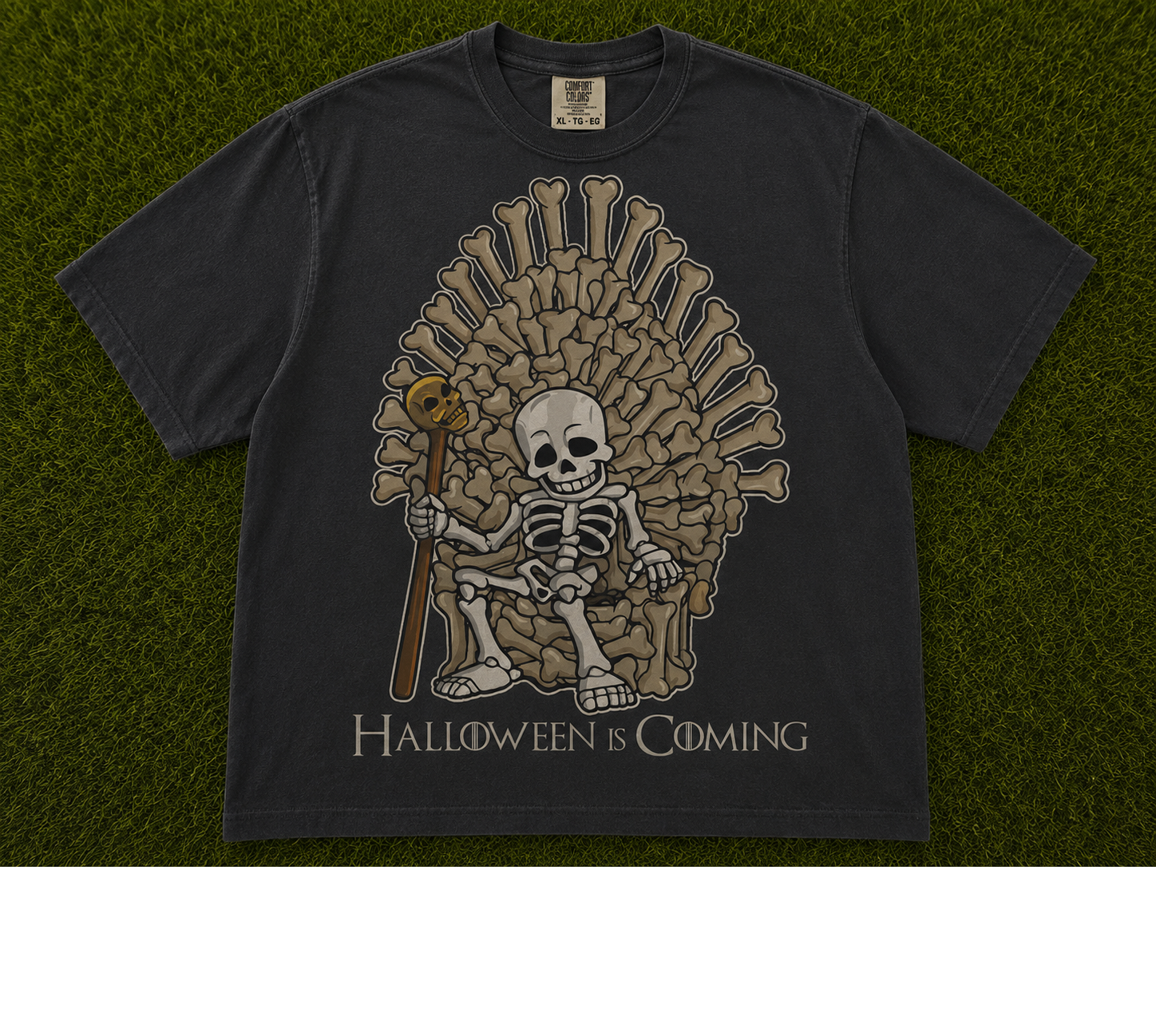 HALLOWEEN IS COMING SKELETON THRONE T-SHIRT AV-00133