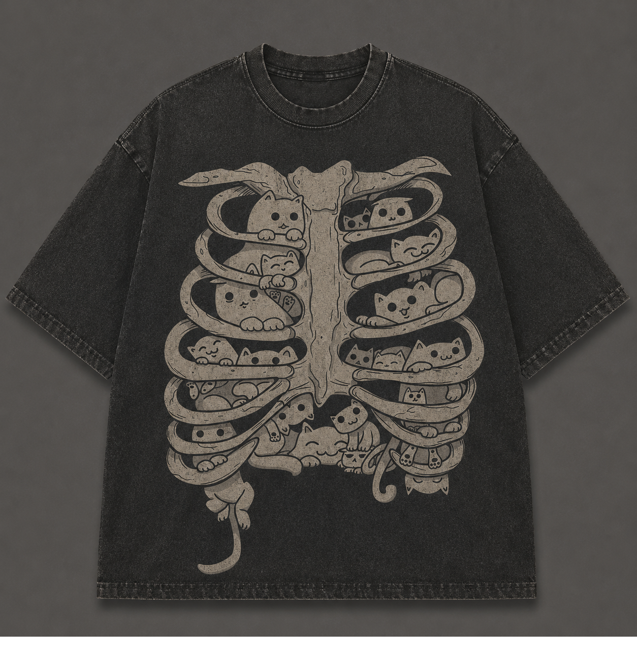 CUTE CATS INSIDE RIB CAGE VINTAGE HALLOWEEN TEE AV-00188