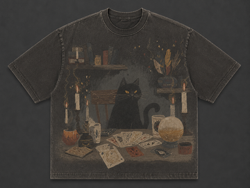 MYSTIC BLACK CAT TAROT VINTAGE HALLOWEEN WITCHY GRAPHIC TEE AV-00200