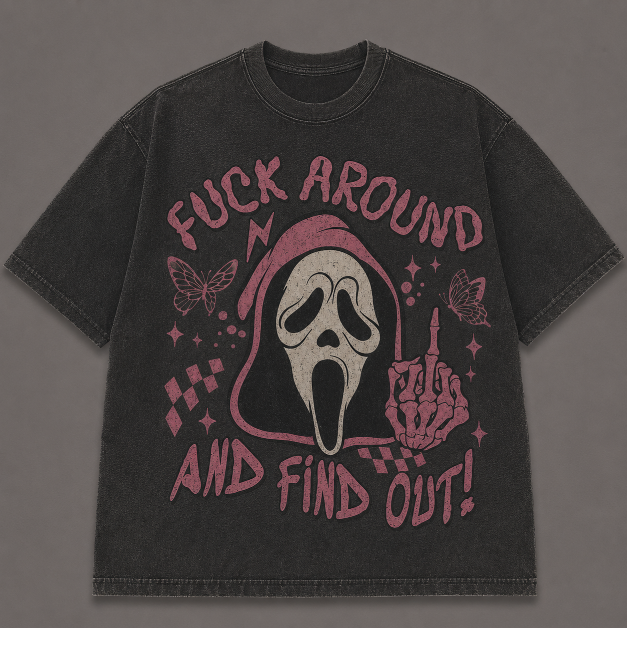FAFO GHOST FACE PINK GOTHIC HALLOWEEN T-SHIRT AV-00179